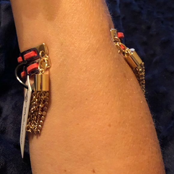🌹BCBG cuff red and ivory linked gold fringe end - Picture 14 of 16